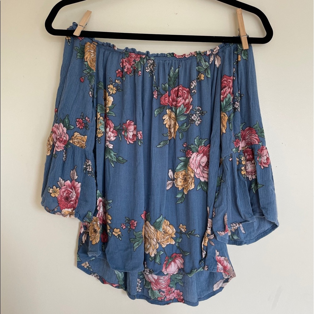 Be Cool Off the Shoulder Floral Blue Top | Small